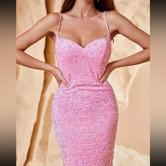 Luxe mermaid hem party formal evening sequins gown dress - Picture 7 of 7